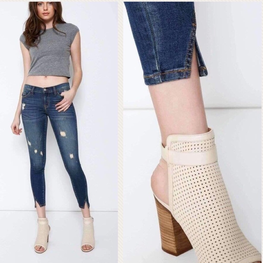 Last 1 ⬇️ Distressed Split Ankle Skinny Jeans - Picture 2 of 5